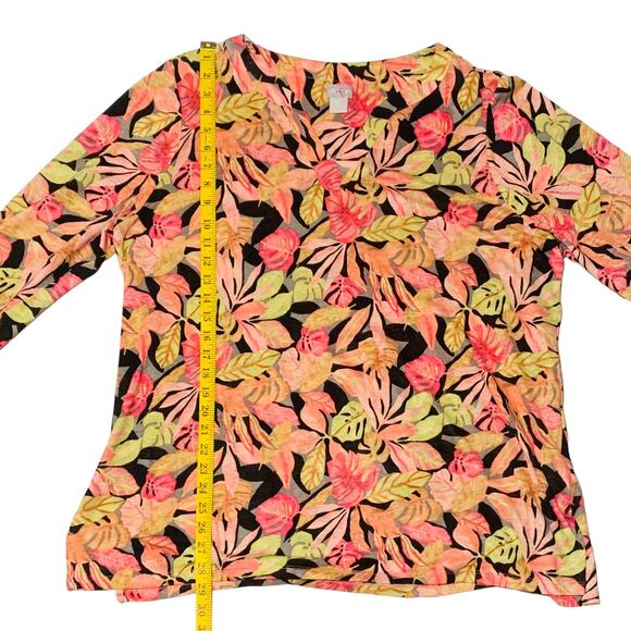 CHICO'S Size 3, US XL 100% Linen Tropical Print Top Pullover Resortwear Vacation - Picture 6 of 8